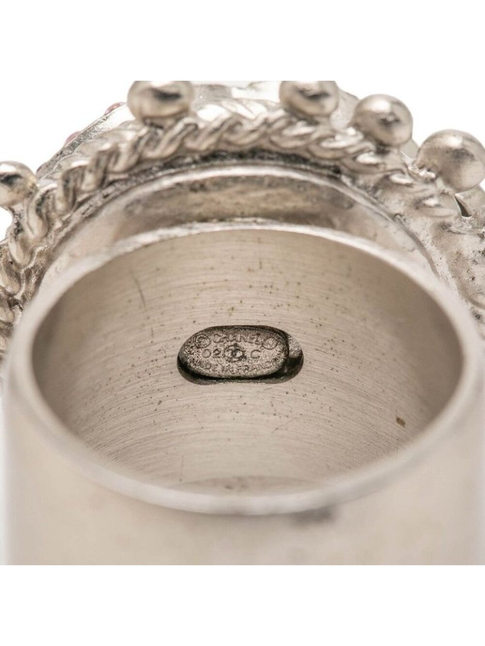 ★SOLD★ Chanel CC Logo Ring 02c Silver Pink Metal Line Stone - Picture 5 of 7